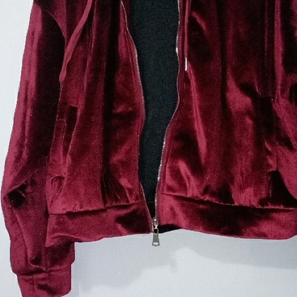 Molly Bracken Burgundy/Wine Red Velvet Hoodie Bomber Jacket - Picture 5 of 6